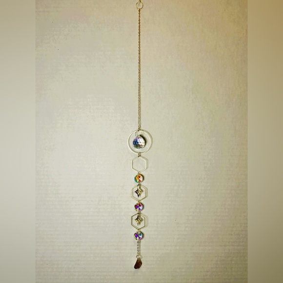 Hanging Gold Crystal Suncatcher Colorful Prism Pendant 17.5in - Picture 3 of 6